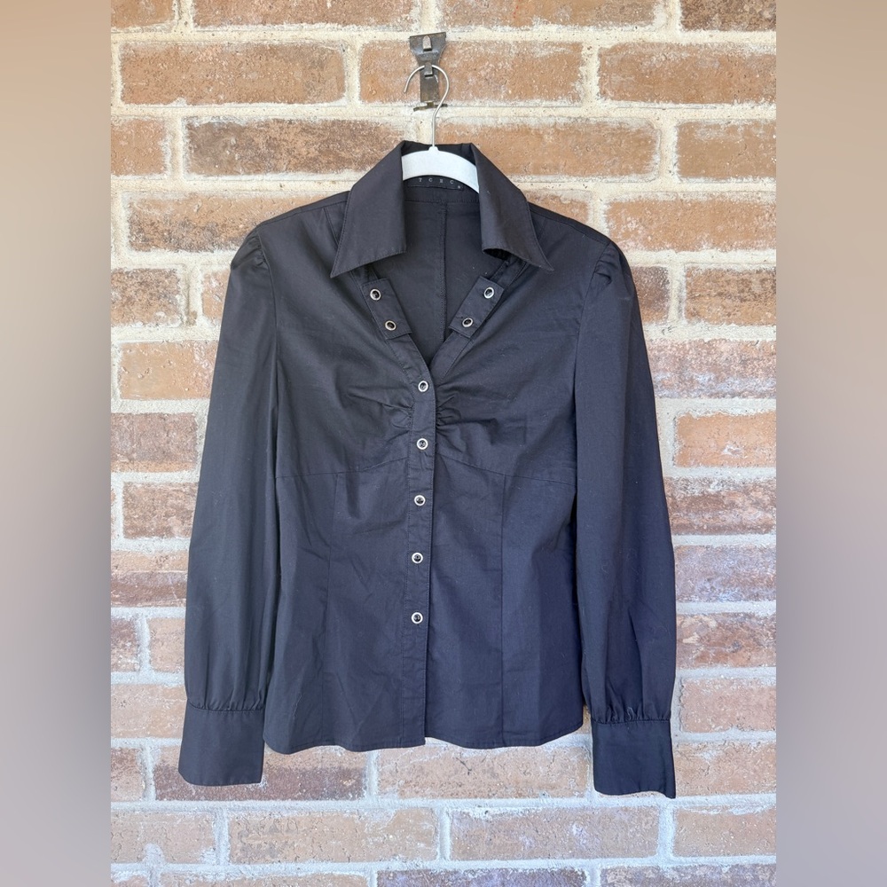 TCEC Black Button-Front Blouse with Eyelet Detail